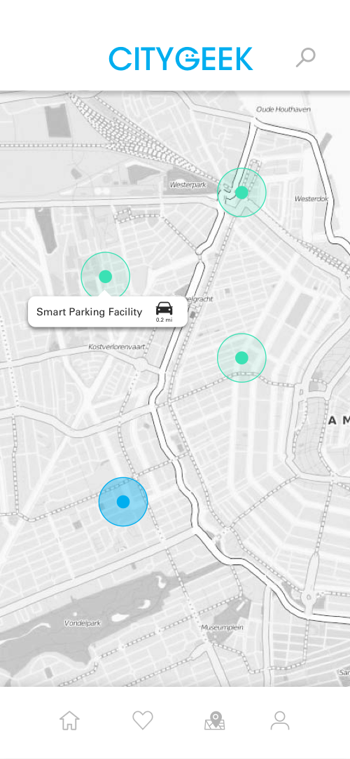 The app's Smart City technology locator.