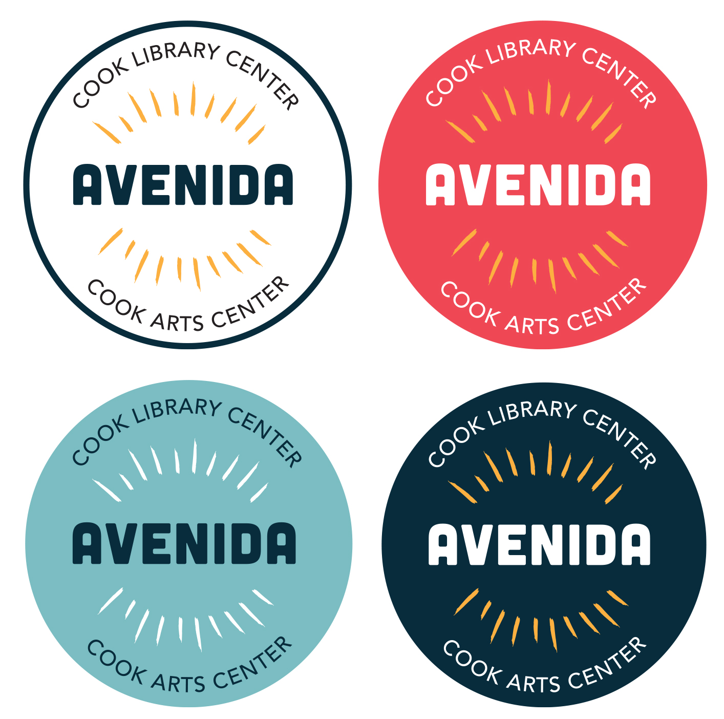 Badge-like logo showing Avenida Cook Library Center and Cook Arts Center.