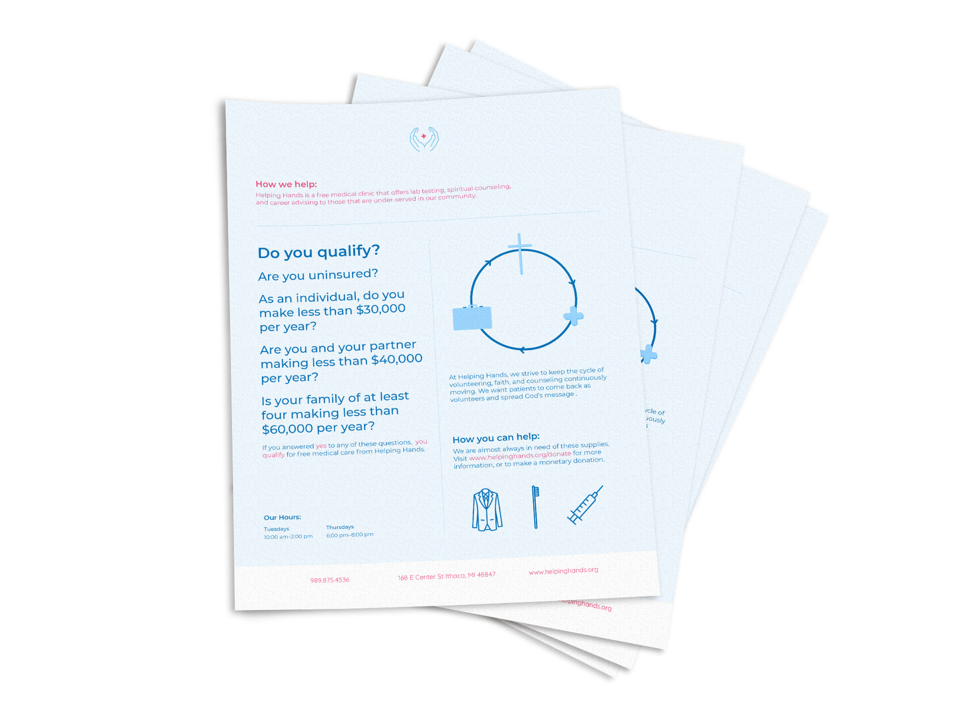 Print flyers showing services and necessary qualifications for Helping Hands.