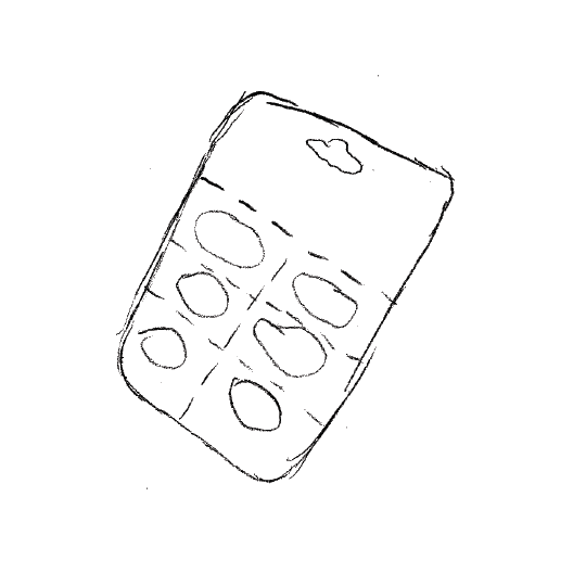 Sketch of shampoo pods in packaging.