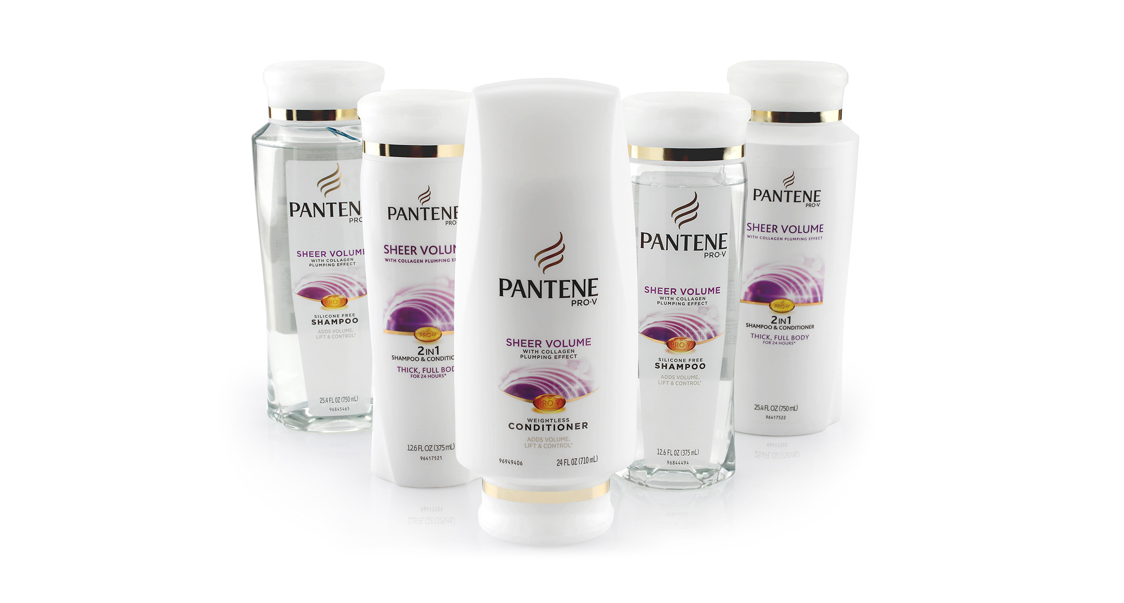 Standard existing Pantene shampoo bottles.