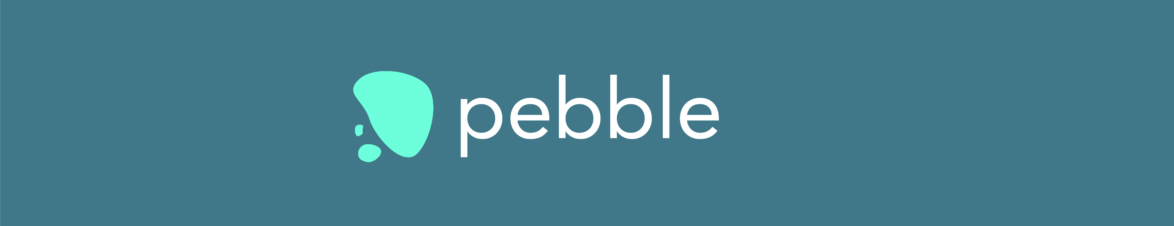 Pebble logo, buttons, color, and typography